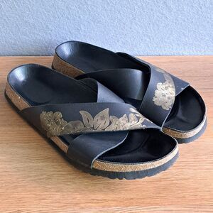 Birkenstock Papillio Daytona Womens 42 11 Narrow Black Gold Cross Strap Sandal